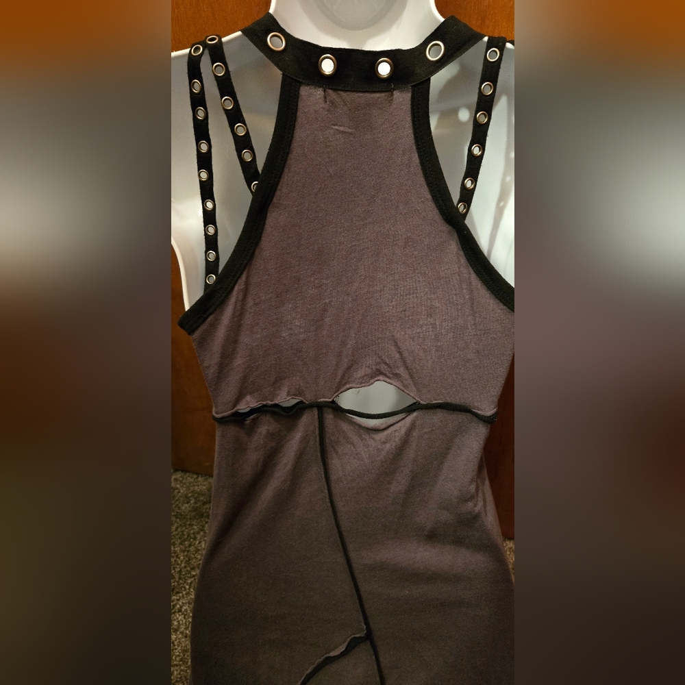 Cray Edgy Gray & Black Cotton Lace Studded Corset Details Dress SzL - Picture 11 of 15
